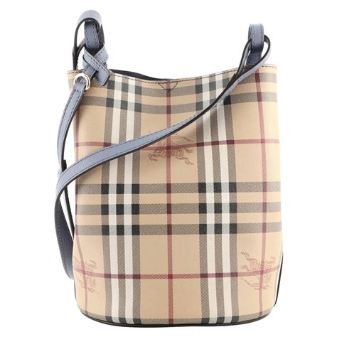 Burberry Lorne Bucket Bag Haymarket Coated Canvas Small